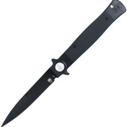 Couteau Cobratec Stiletto Lame Acier VG-10 Noir Manche G10 Noir Button Lock CBTSTBLBKBK