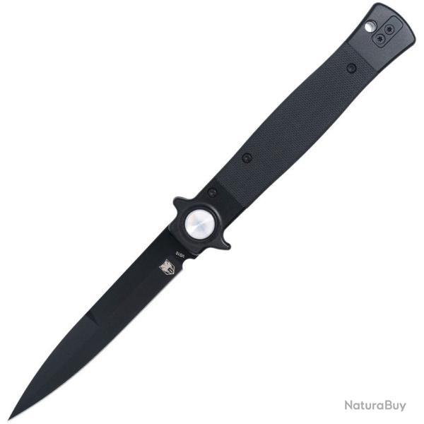 Couteau Cobratec Stiletto Lame Acier VG-10 Noir Manche G10 Noir Button Lock CBTSTBLBKBK