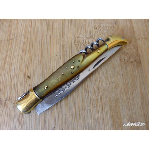 Ancien couteau pliant LAGUIOLE 3 pi�ces corne SAUZEDE ANGELY 55 Thiers FRANCE