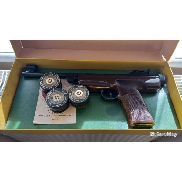 Rare Pack Vintage Pistolet Air Comprim� DIANA Mod. 5 / LU - Bo�te + Notice + Plombs D'origine