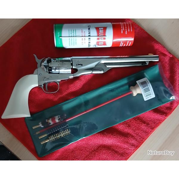 Revolver Pietta 1860 Army Old Silver cal 44 / Neuf (0 tir) + kit nettoyage et huile d'entretien