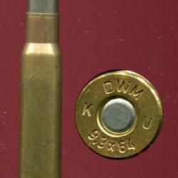9.3 x 64 Breneke - marquage : DWM K U 9.3 x 64 - balle nickel pointe arrondie