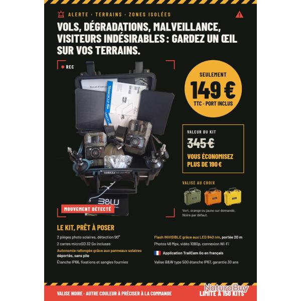 SEKU! KIT 2x cam�ra Flash INVISIBLE + Panneaux SOLAIRES + Valise de transport + 2x cartes 32GB