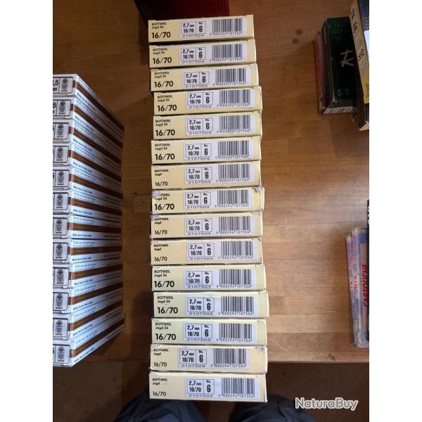Lot de 15 bo�tes de 10 cartouches carton Rottweil 31 gr plomb no 6 calibre 16/70