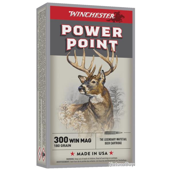 Wahoo ! 100 Munitions Winchester Power Point cal.300 Win Mag 180gr 11.66G