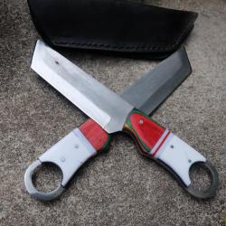 Lot de 2 Couteau Karambit Tactical Urbain Lame Tanto Acier Carbone 1055 Manche ABS Etui Fab Artisan