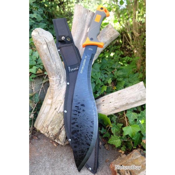 Machette Kukkri Bushcraft Parang Lame Acier 40X13 Manche ABS Orange Style Bear Grylls Etui Nylon 01