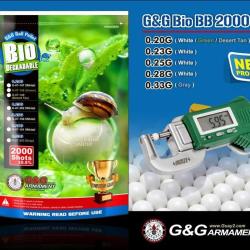 Billes Bio 0.25g Blanches en Sachet de 2000 - G&G Armament