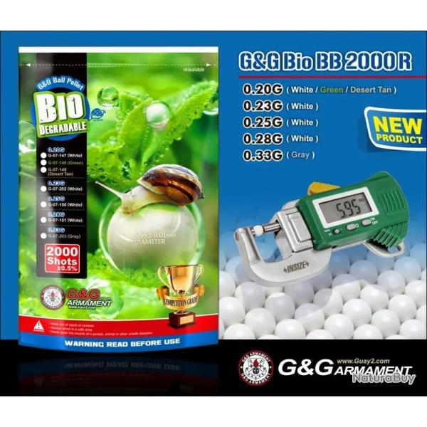 Billes Bio 0.25g Blanches en Sachet de 2000 - G&G Armament