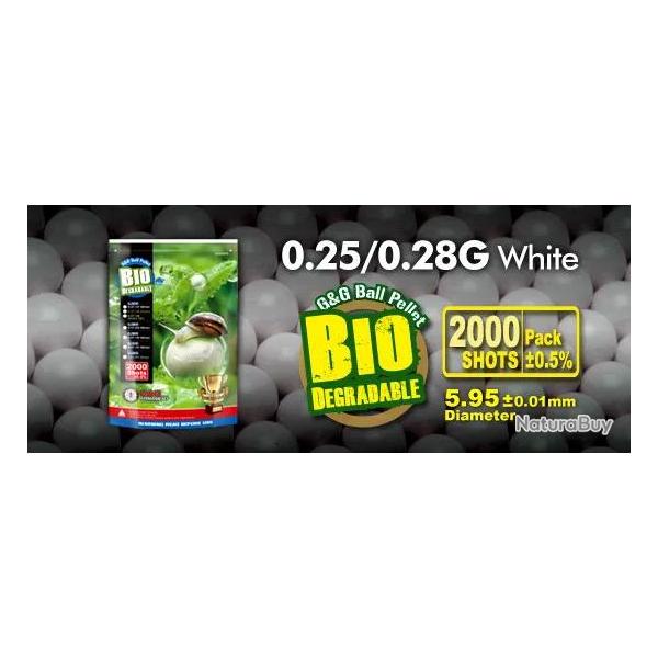 Billes Bio 0.28g Blanches en Sachet de 2000 G&G Armament