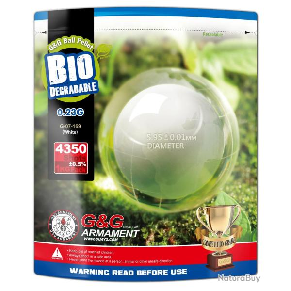 Billes Bio 0.23g Blanches en Sachet 1kg - G&G Armament