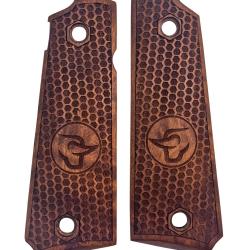 Plaquettes en Bois pour PT1911 Motif Nid d'Abeille et Logo Taurus - MBT Grips