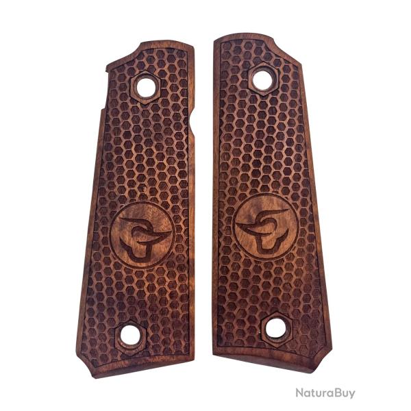 Plaquettes en Bois pour PT1911 Motif Nid d'Abeille et Logo Taurus - MBT Grips