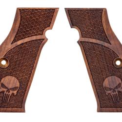 Plaquettes en Bois pour CZ Shadow avec Texture Nid d'Abeille et Logo Punisher - MBT Grips