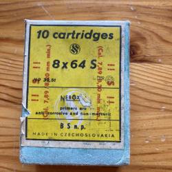 Bo&icirc;te vide de 10 cartouches 8X64S balles 1/2 blind&eacute;es par sellier bellot marquage BSnp