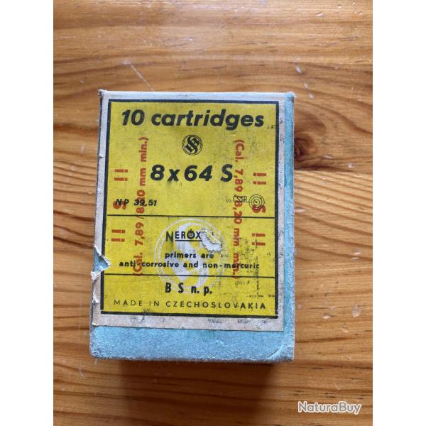 Bo�te vide de 10 cartouches 8X64S balles 1/2 blind�es par sellier bellot marquage BSnp