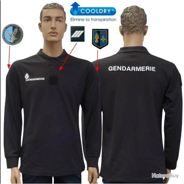 Polo GENDARMERIE d�partementale M. longues noir S