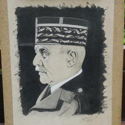 rare dessin &agrave; l'encre sign&eacute; et original d'&eacute;poque portrait de P&eacute;tain 1941 sign&eacute; A.HAM SDC25PET002