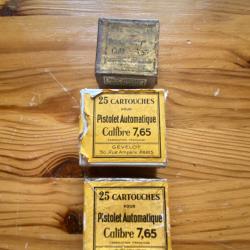 3 Bo&icirc;tes vides de 25 cartouches de 7,65 et 6,35 par GEVELOT et SFM