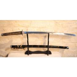 KATANA sabre japonais katana fourreau laqu&eacute; noir &agrave; d&eacute;cors dor&eacute;s EBR24JAP017