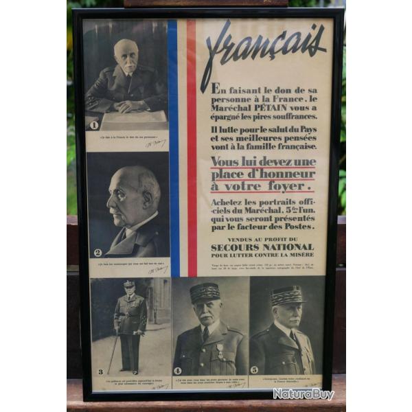 rare Affiche encadr�e honneur famille secours national ref SDC25PET004