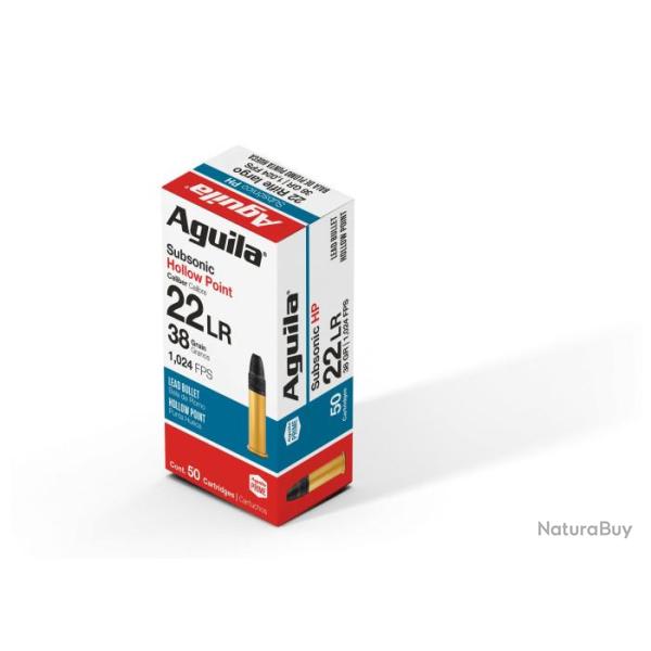 50 munitions Aguila Subsonic Hollow Point calibre 22 LR