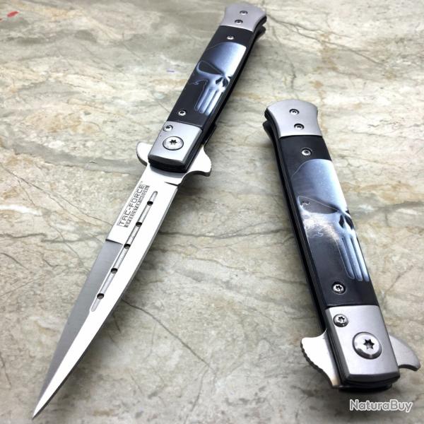Couteau Stiletto Tac Force Milano A/O Lame Acier Inox Manche Abs D�cor Skull TF598P