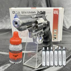Pack pr&ecirc;t &agrave; tirer Revolver + Billes acier + CO2 - DAN WESSON 2.5'' Silver 4.5 CO2-BBS