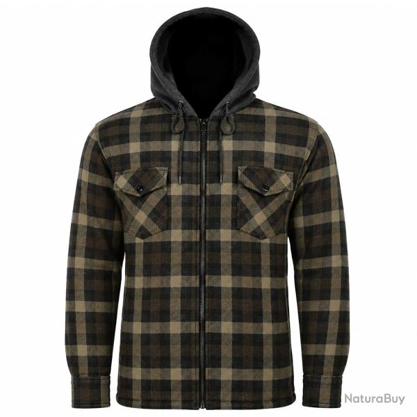 Chemise polaire � capuche 4 poches sherpa marron
