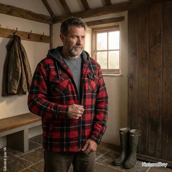 Chemise Treeland rouge � capuche doubl�e sherpa