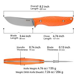 Couteau Fixe SRM Fossa Lame Acier 14C28N Manche G10 Orange &Eacute;tui PVC SRM605TGJ