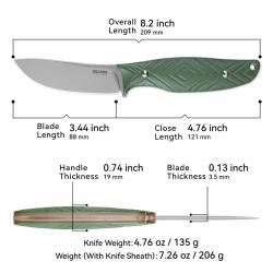 Couteau Fixe SRM Fossa Lame Acier 14C28N Manche G10 Vert &Eacute;tui PVC SRM605TGP