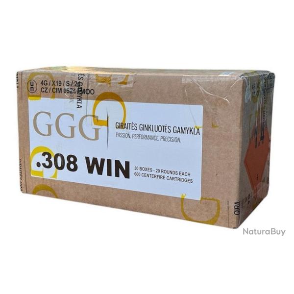 600 Cartouches GGG .308 Winchester FMJ 147 gr - Carton de 600