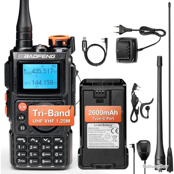 Talkie Walkie K6 Tri-Bande Bidirectionnelle Batterie 2600 mAh 6W 999 Canaux Bandes UHF/VHF/FM/Air