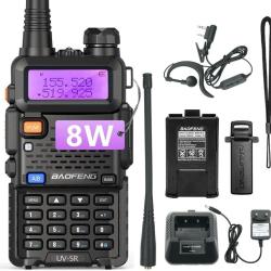Talkie Walkie Haute Puissance 8W FM Transmetteur-R&eacute;cepteur 128 Canaux Ecouteurs Batterie 1800 mAh