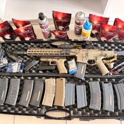 Lot Airsoft Premium Ares Amoeba AM-016 + Glock 17 + &Eacute;quipement complet - Pr&ecirc;t &agrave; jouer