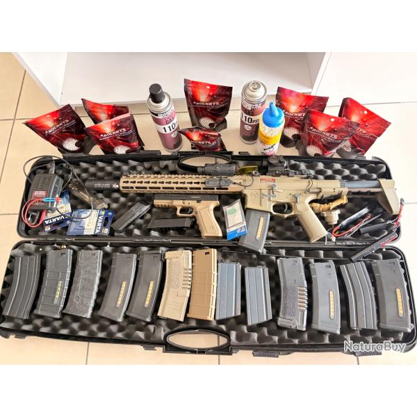 Lot Airsoft Premium Ares Amoeba AM-016 + Glock 17 + �quipement complet - Pr�t � jouer