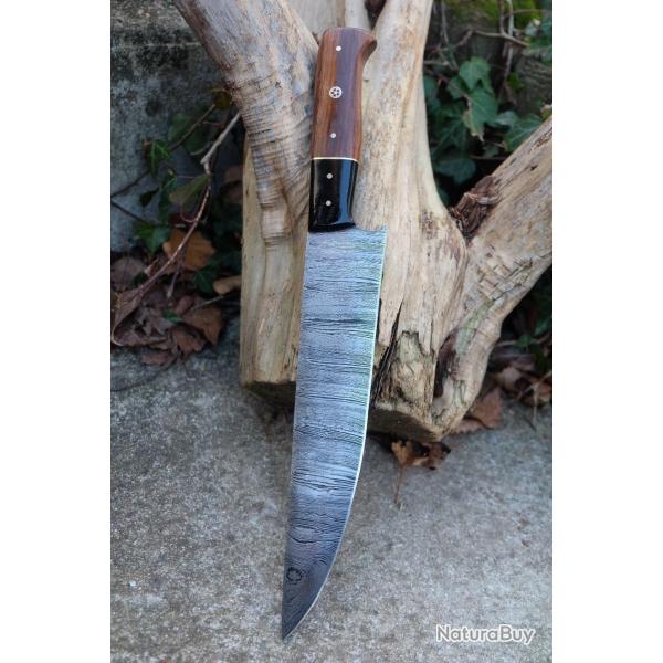 Couteau De Cuisine de Chef Lame Acier Damas 256 Couches Manche Bois/R�sine Fabrication Artisanale02