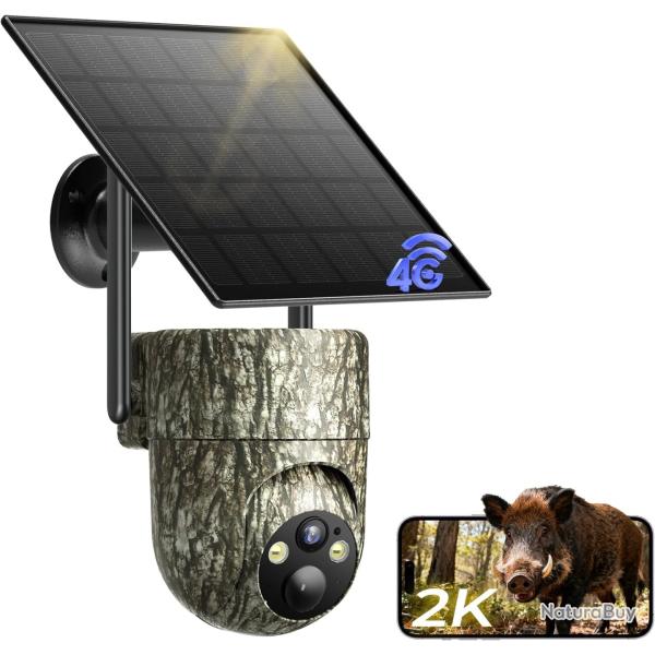 Cam�ra de Chasse Solaire 4G LTE Carte SIM D�tection Humaine PIR �tanche IP66 Vision Nocturne Alarmes