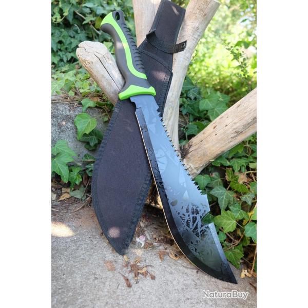 Kukkri Bolo Bowie Machette Machete GROSSE Lame Acier Inox Manche ABS Black / N�on Etui Nylon 01