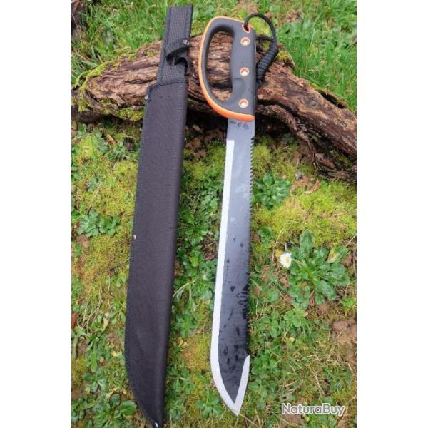 Machette Lame Acier 3Cr13 Manche Abs Orange Bien Visible Etui Nylon Outlaw Alaska Grosse Garde