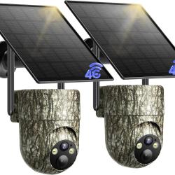 Cam&eacute;ra de Chasse Solaire 4G LTE Lot de 2 Carte SIM D&eacute;tection PIR &Eacute;tanche IP66 Vision Nocturne Alarme