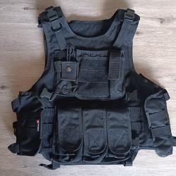 Gilet tactique noir Yakeda - emplacement pour plaques par balles souples