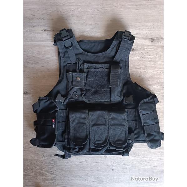 Gilet tactique noir Yakeda - emplacement pour plaques par balles souples