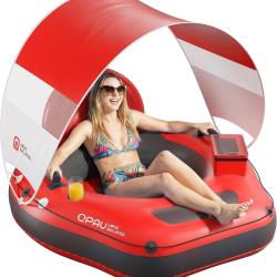Tube de rivi&egrave;re gonflable de 116,8 cm avec auvent pare-soleil amovible, tube flottant robuste pour a