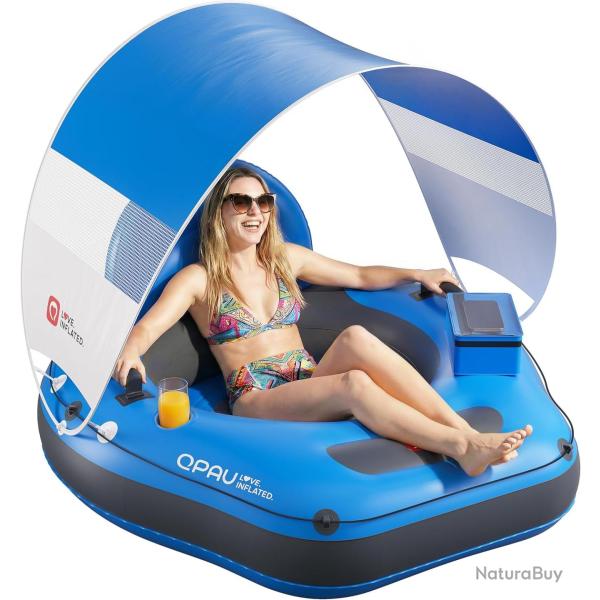 Tube de rivi�re gonflable de 116,8 cm avec auvent pare-soleil amovible, tube flottant robuste pour a