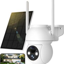 Cam&eacute;ras de s&eacute;curit&eacute; solaires d'ext&eacute;rieur sans fil, cam&eacute;ra PTZ WiFi &agrave; 360&deg; avec panneau solaire, visi