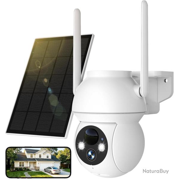 Cam�ras de s�curit� solaires d'ext�rieur sans fil, cam�ra PTZ WiFi � 360� avec panneau solaire, visi