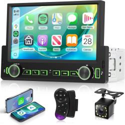 Autoradio avec sans Fil Carplay Android Auto Mirror Link, 1 Din 7 Pouces Ecran Tactile Poste Radio V