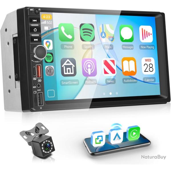 Carplay Autoradio 2 Din avec You-Tube Android Auto, 7 Pouces �cran Tactile Autoradio Double Din avec